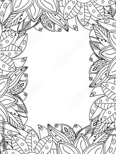 All these designs are hand-drawn and unique 
Beautiful Flowers Border black and white illustration for adult coloring book,
This is a printable Beautiful Zentangle Coloring page for KDP Interior,
