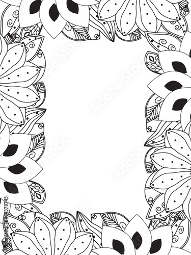 All these designs are hand-drawn and unique 
Beautiful Flowers Border black and white illustration for adult coloring book,
This is a printable Beautiful Zentangle Coloring page for KDP Interior,