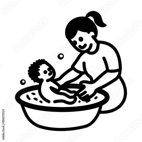Baby bathing icon in hand drawn style