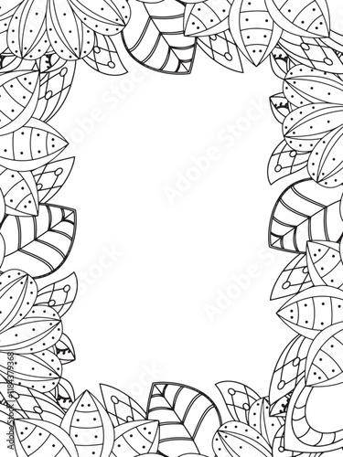 All these designs are hand-drawn and unique 
Beautiful Flowers Border black and white illustration for adult coloring book,
This is a printable Beautiful Zentangle Coloring page for KDP Interior,