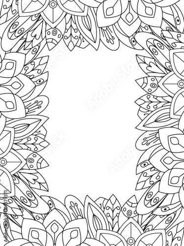 All these designs are hand-drawn and unique 
Beautiful Flowers Border black and white illustration for adult coloring book,
This is a printable Beautiful Zentangle Coloring page for KDP Interior,