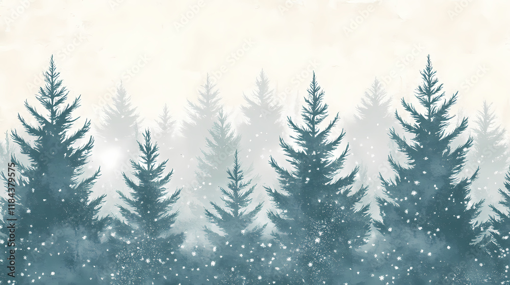 Obraz premium foggy fir trees stand frostily