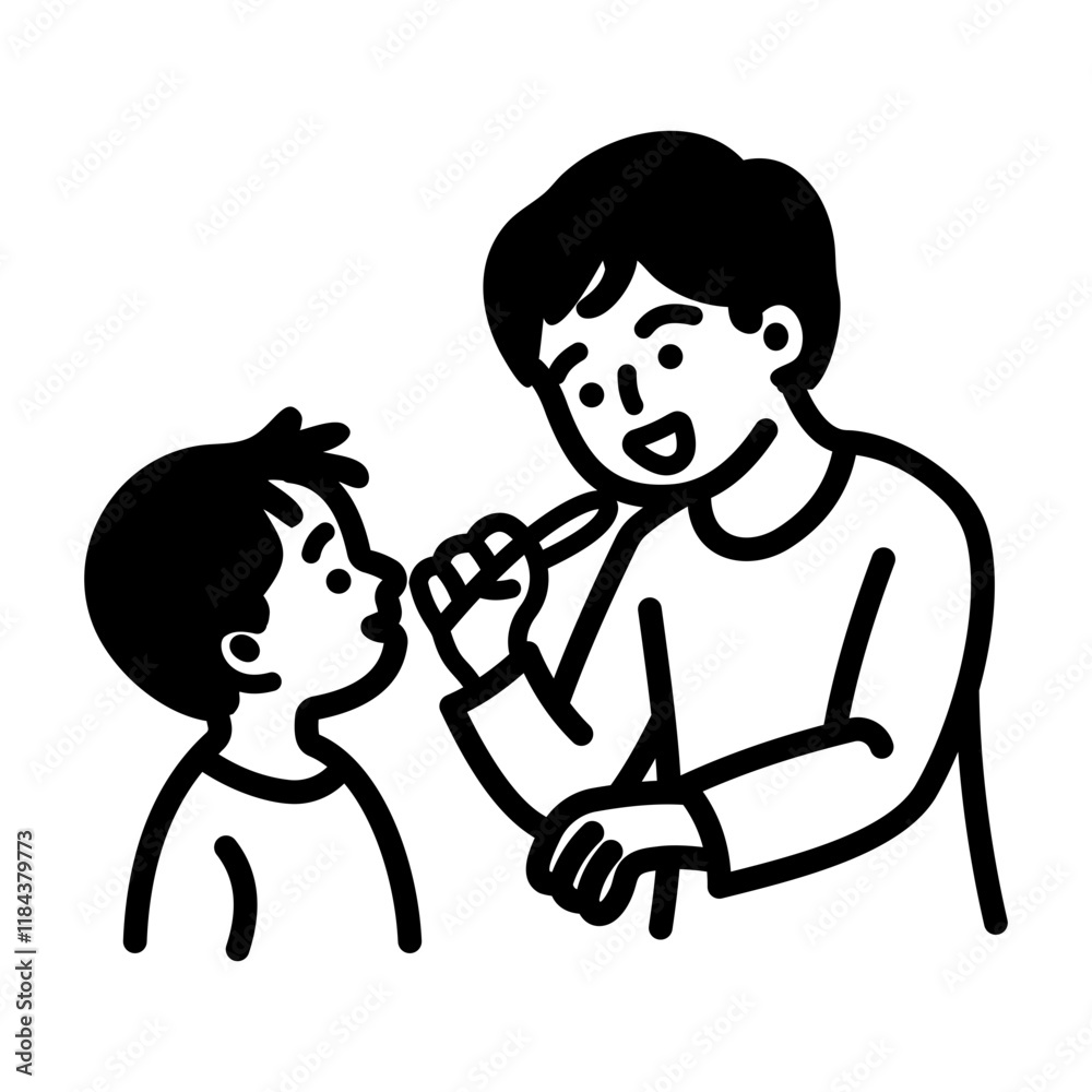 A hand drawn icon of father son doing toothbrush A hand drawn icon of father son doing toothbrush