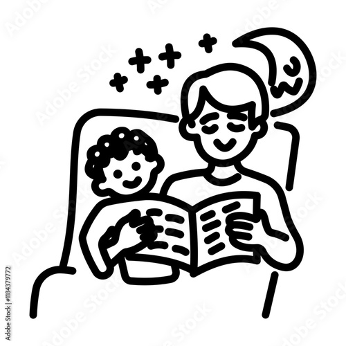 Hand drawn icon of father telling story to son