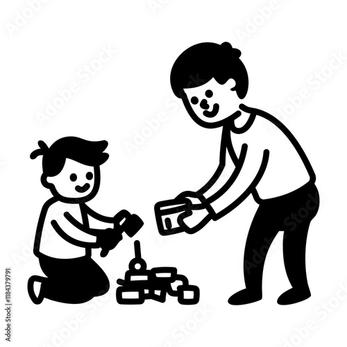 Sketchy icon of father playing with kid