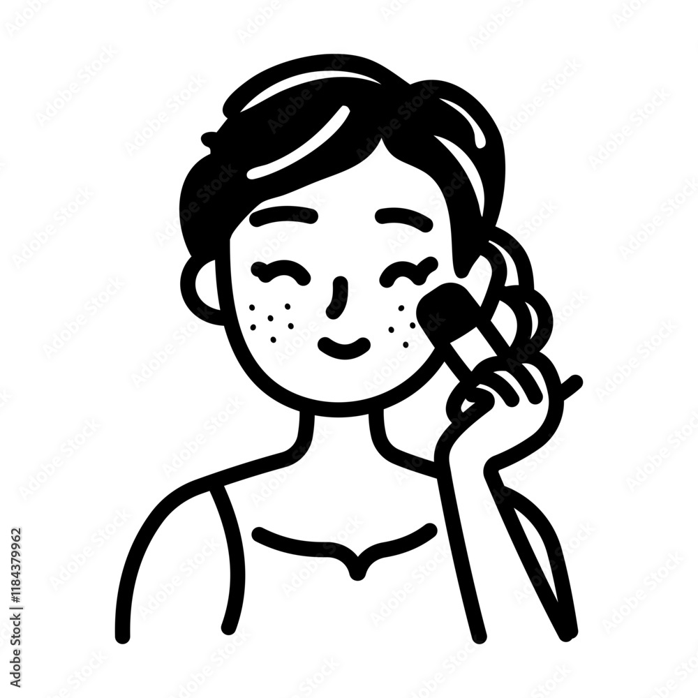 A hand drawn icon depicting a woman applying makeup