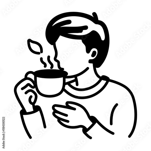 Hand drawn icon showing a person drinking tea