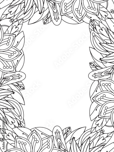 All these designs are hand-drawn and unique 
Beautiful Flowers Border black and white illustration for adult coloring book,
This is a printable Beautiful Zentangle Coloring page for KDP Interior,