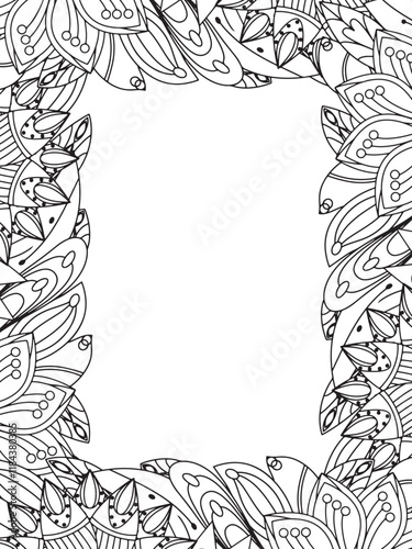 All these designs are hand-drawn and unique 
Beautiful Flowers Border black and white illustration for adult coloring book,
This is a printable Beautiful Zentangle Coloring page for KDP Interior,