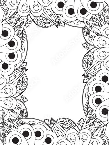 All these designs are hand-drawn and unique 
Beautiful Flowers Border black and white illustration for adult coloring book,
This is a printable Beautiful Zentangle Coloring page for KDP Interior,