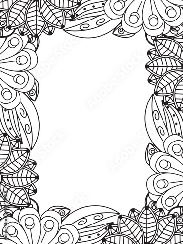 All these designs are hand-drawn and unique 
Beautiful Flowers Border black and white illustration for adult coloring book,
This is a printable Beautiful Zentangle Coloring page for KDP Interior,