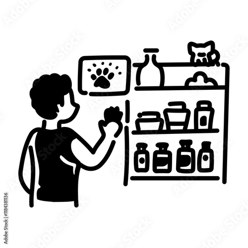 Pet shopping icon in doodle style