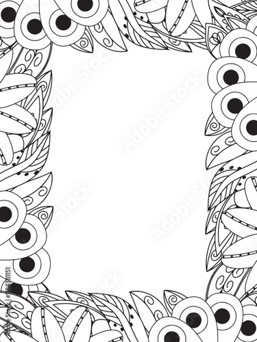 All these designs are hand-drawn and unique 
Beautiful Flowers Border black and white illustration for adult coloring book,
This is a printable Beautiful Zentangle Coloring page for KDP Interior,