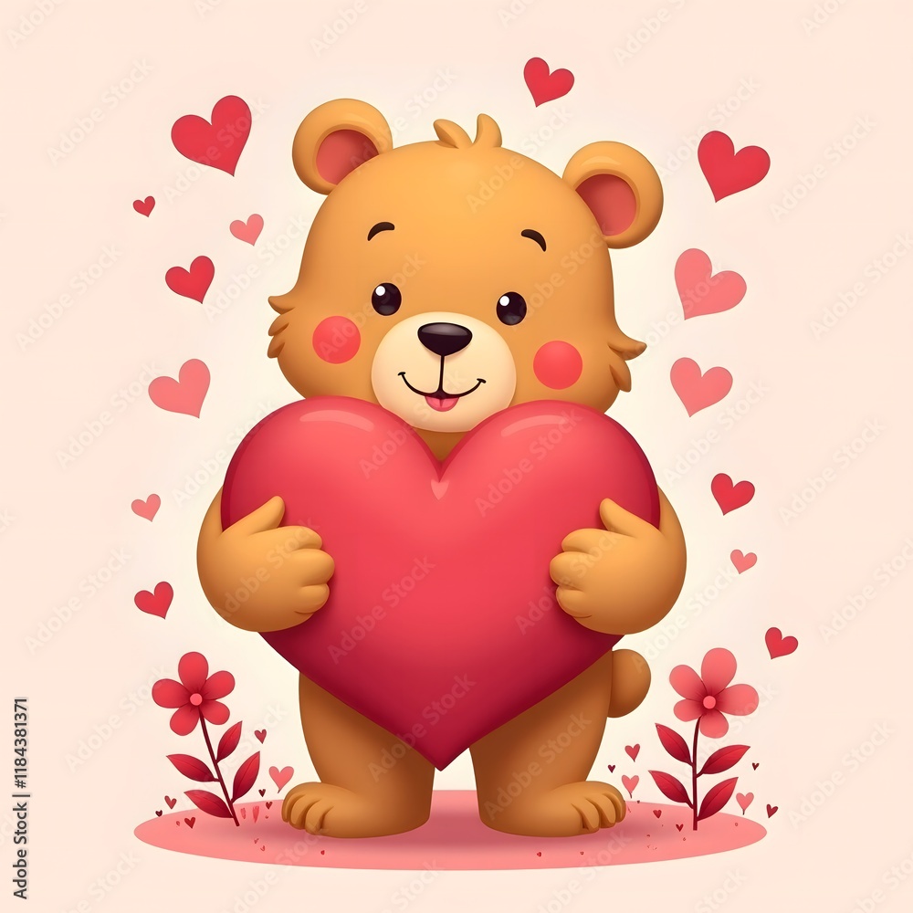 Adorable Brown Bear Cub Holding a Large Red Heart Valentine s Day Illustration Adorable Brown Bear Cub Holding a Large Red Heart Valentine s Day Illustration