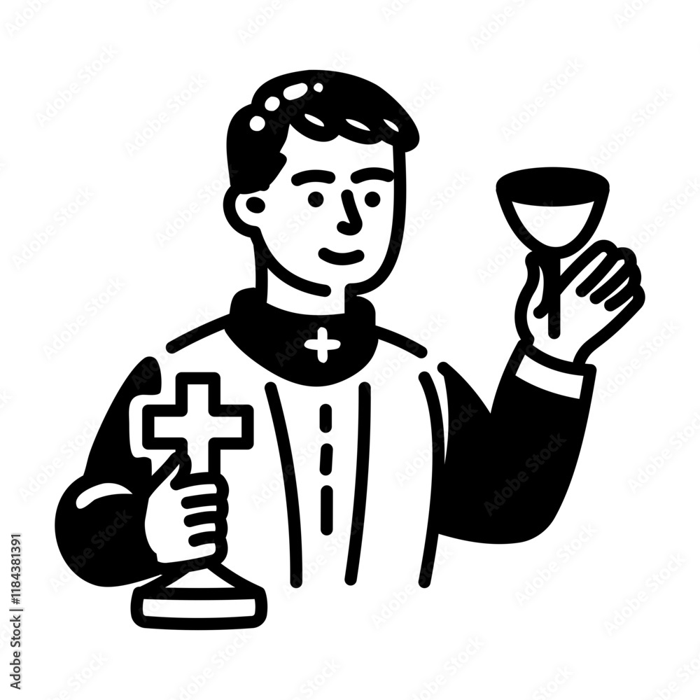 Hand drawn icon of church priest