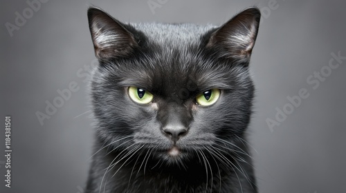 A Close up of a Black Cat With Green Eyes Staring at the Camera - Generative AI