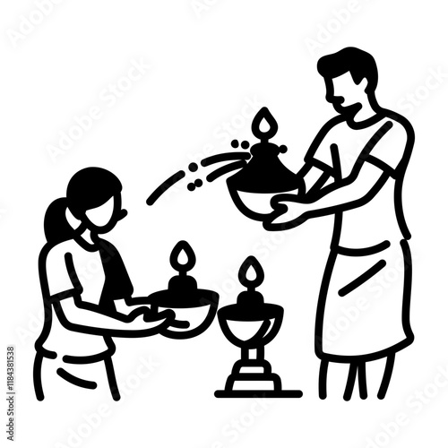 A hand drawn icon of hindu devotees
