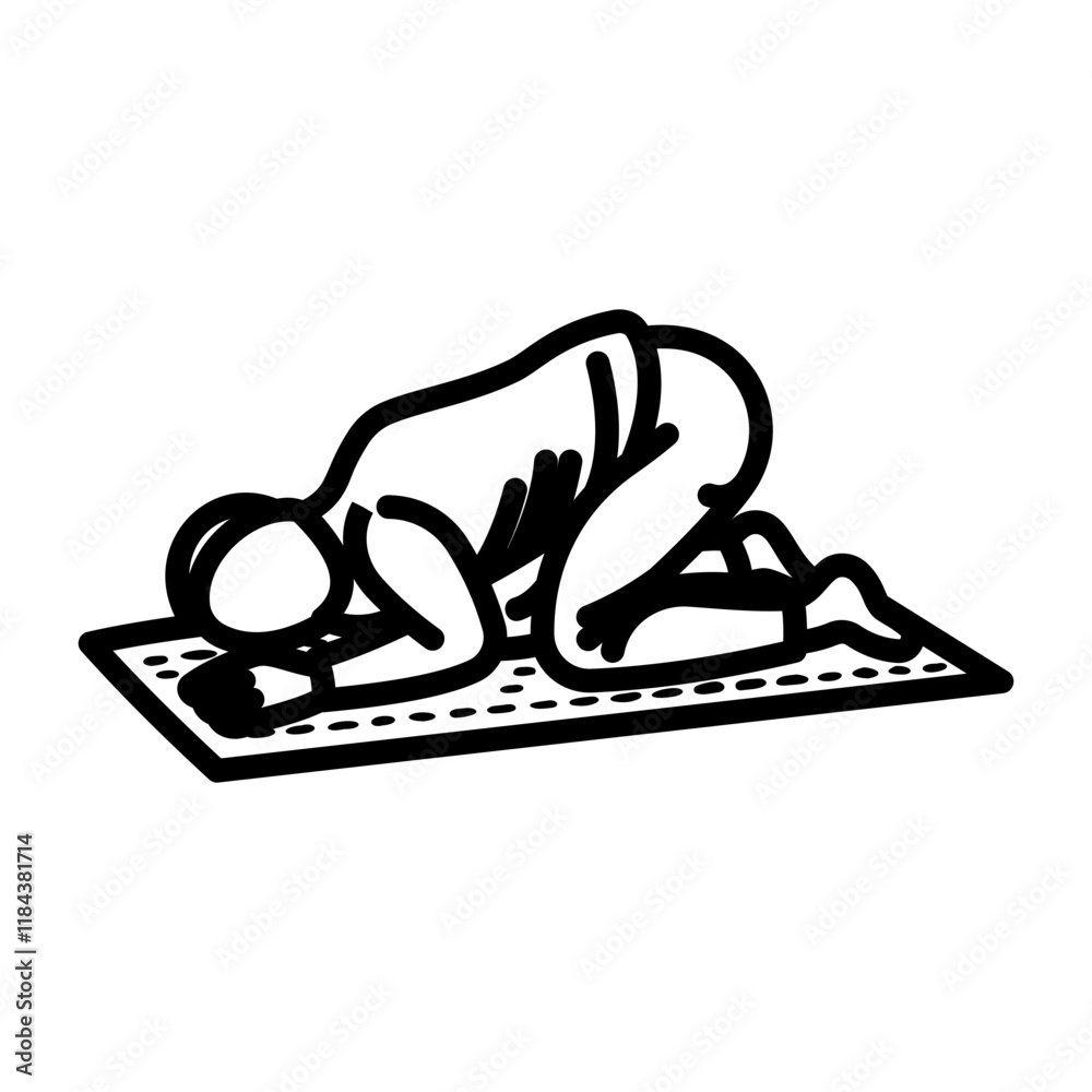 Hand drawn icon showing a muslim man offering prayer Hand drawn icon showing a muslim man offering prayer