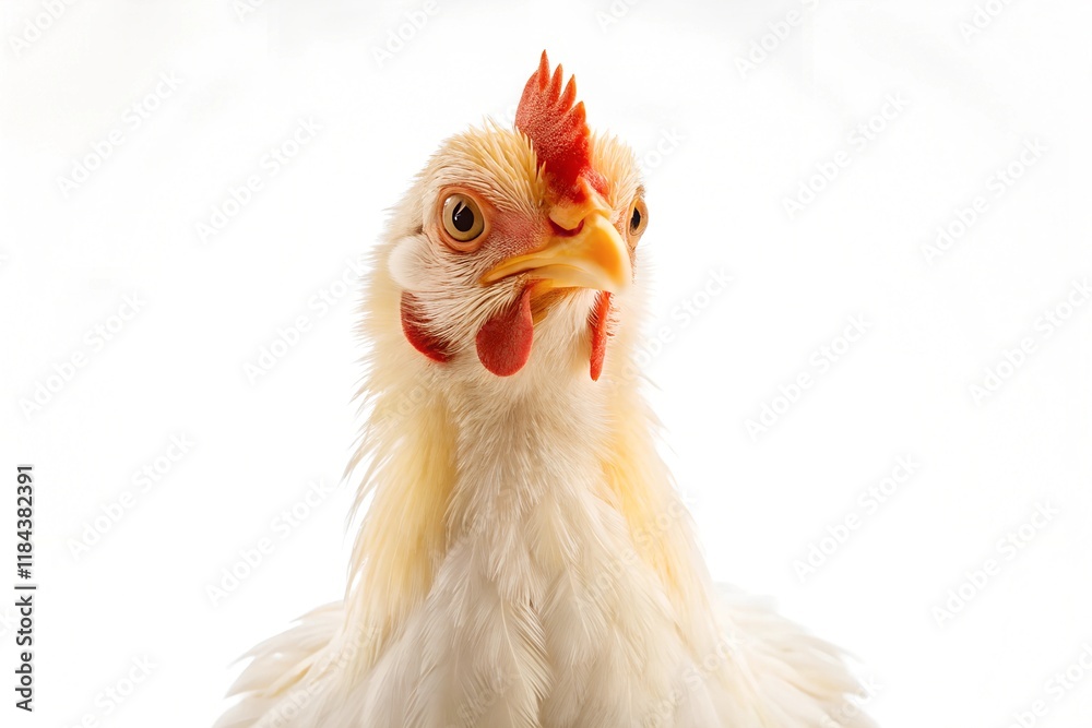 Fototapeta premium Close up a white chicken isolated on white background.