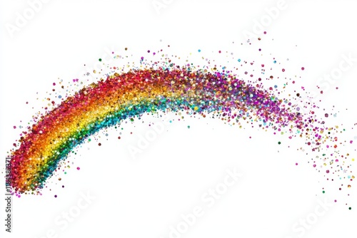 Colorful rainbow made of glitter on white background, flat design vector illustration in clipart style, high-resolution and vibrant.