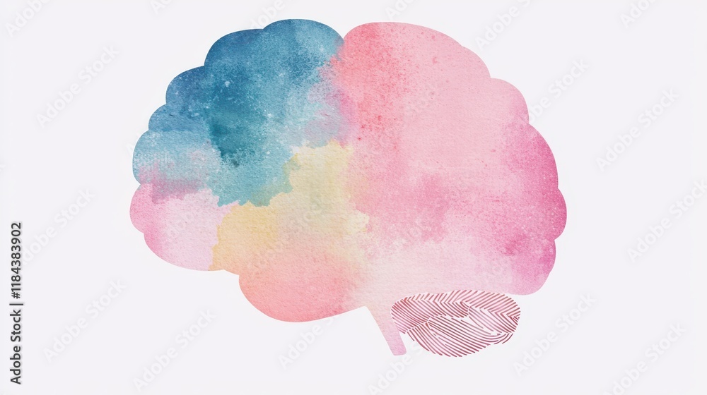 Concepts of Mental Health and Digital Wellbeing. A colorful watercolor illustration of a brain symbolizing creativity, thought, and emotional balance. Concepts of Mental Health and Digital Wellbeing. A colorful watercolor illustration of a brain symbolizing creativity, thought, and emotional balance.