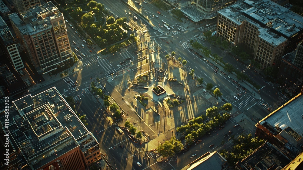 Obraz premium City Intersection at Dusk with Long Shadows and Urban Landscape