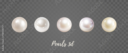 Wallpaper Mural 3d vector mesh pearl beads isolated on transparent background. Different shades white pearls, oyster, white pearl. Glossy metallic jewelry balls Torontodigital.ca
