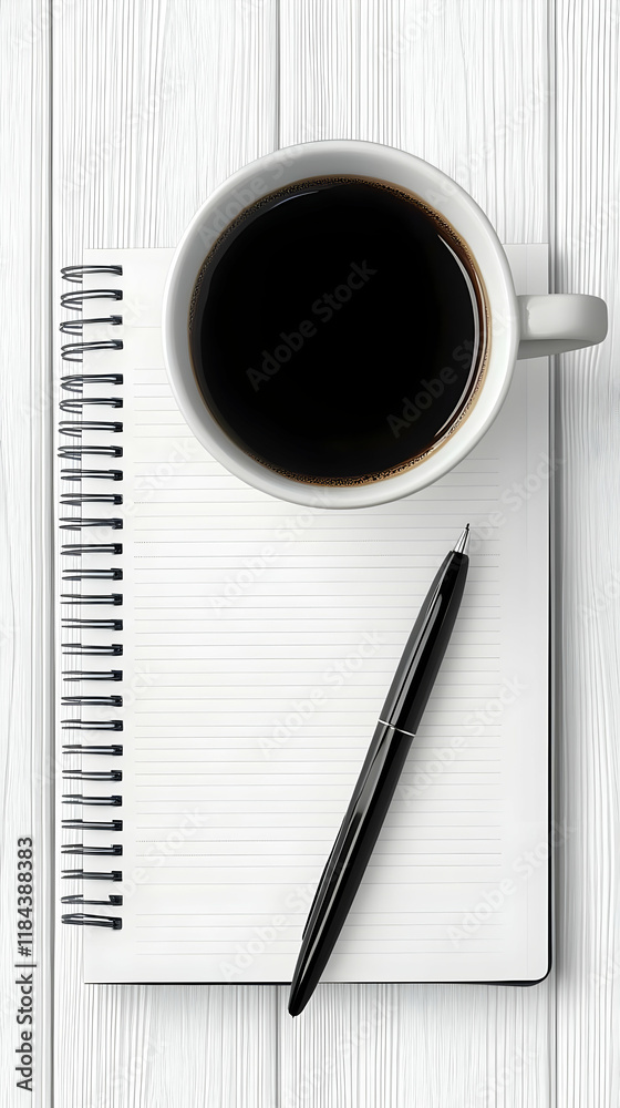 Coffee, Notebook, Pen: A Realistic Image