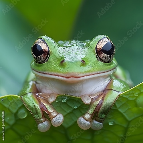 Frog enjoying its serene lotus habitat. photo