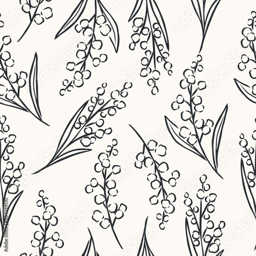 Hand drawn wattle branches seamless pattern