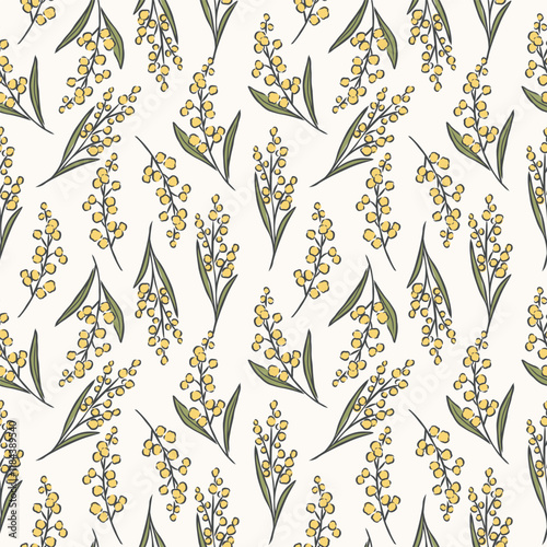 Hand drawn doodle wattle branches seamless pattern photo