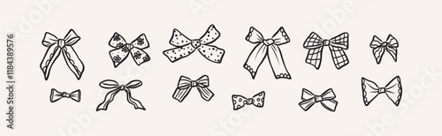 Hand drawn cute bows collection. Whimsical illustration