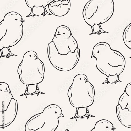 Hand drawn chicks seamless pattern. Whimsical illustration