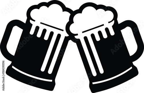 Beer mug silhouette, Two clinking beer mugs icon vector