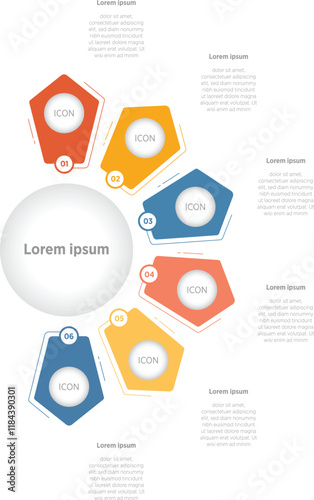 Modern shape Semicircle divided into 6 parts. Concept of six 6 step infographic