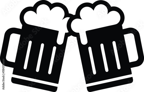 Beer mug silhouette, Two clinking beer mugs icon vector