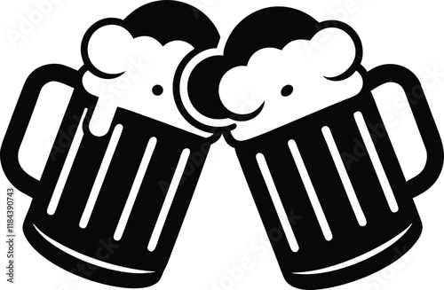 Beer mug silhouette, Two clinking beer mugs icon vector