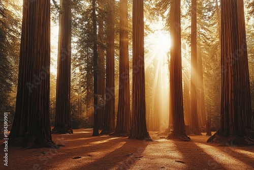 Majestic giant redwood trees basking in sunlight 