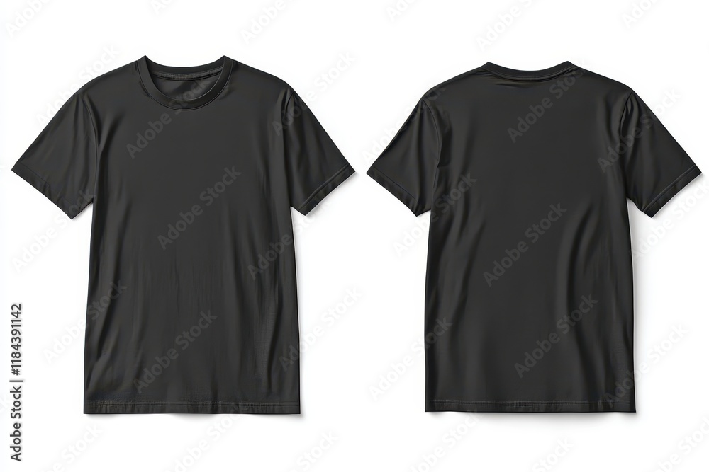 Black t-shirt mockup, front and back, white background, design template (1) Black t-shirt mockup, front and back, white background, design template (1)