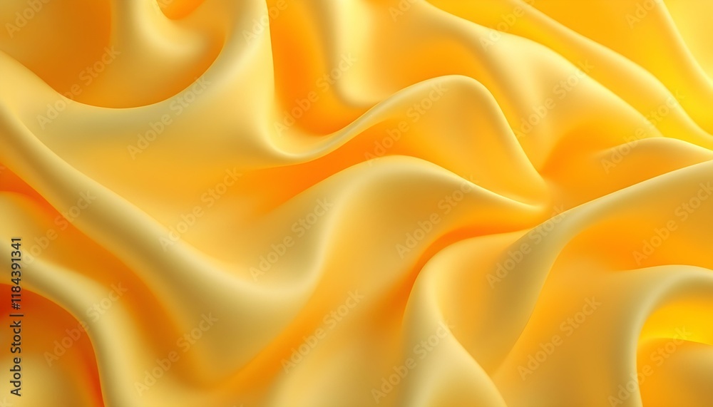 Obraz premium 3d render of yellow paper waves. Close-up abstract background. Abstract background with paper waves, modern wallpaper with yellow orange wavy folds. Fluid abstract design on orange gradient background