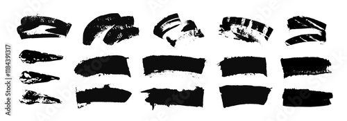 Vector black paint, ink brush stroke, brush, line or texture. Dirty artistic design element, box, frame or background for text.