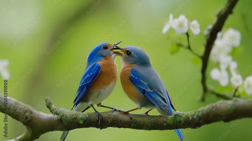 Fototapeta premium Male and Female Birds Creating Loving Scene Outside