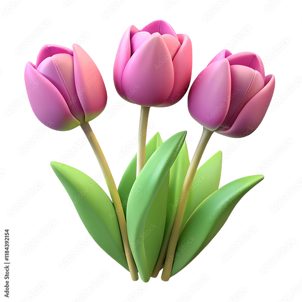3d style icon of tulips, isolated on a transparent background 3d style icon of tulips, isolated on a transparent background