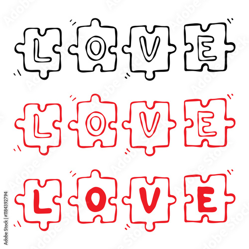 Принти на полотні Puzzle pieces with the word Love