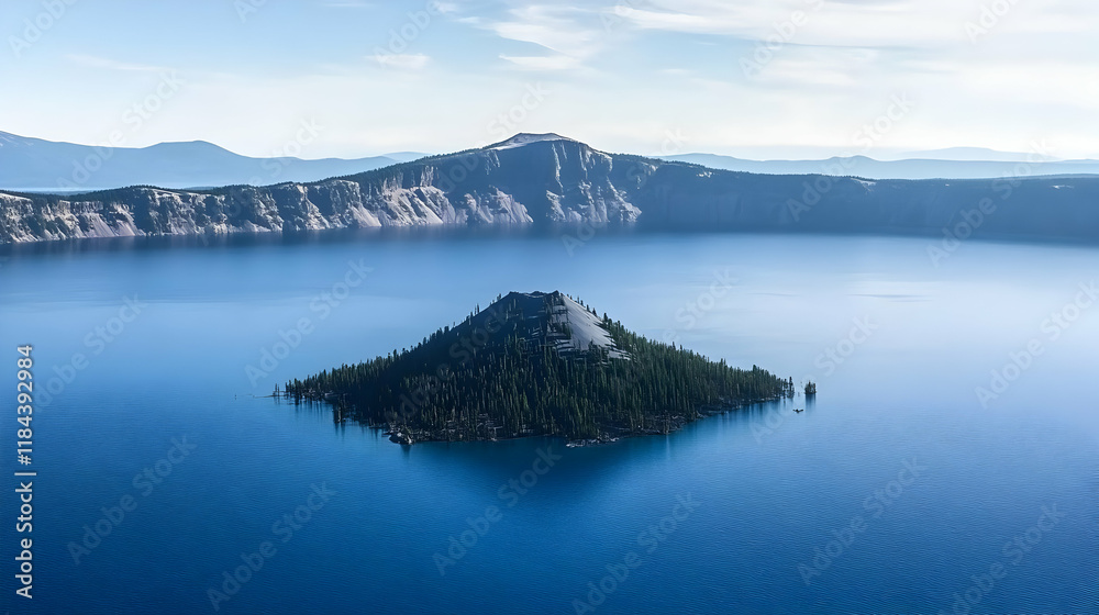 Naklejka premium Island Lake Mountain Landscape Photo