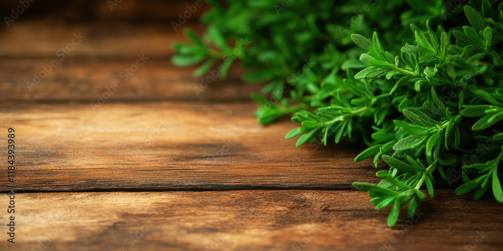 Fresh green herbs on a rustic wooden table create a vibrant, natural atmosphere, perfect for cooking and culinary inspiration. Fresh green herbs on a rustic wooden table create a vibrant, natural atmosphere, perfect for cooking and culinary inspiration.
