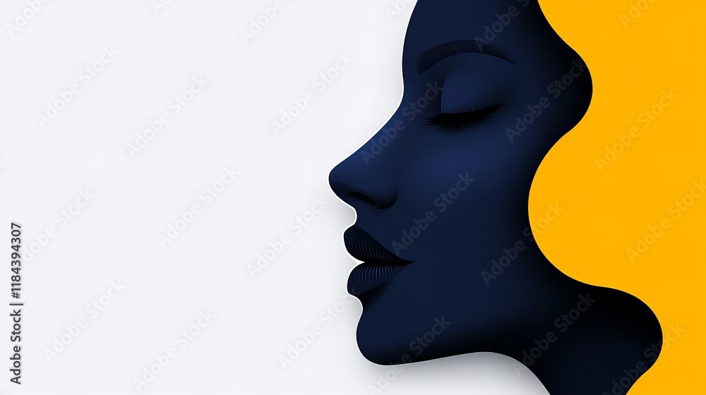 Serene profile of a Black woman, rendered in shades of navy and vibrant yellow. A minimalist and stylish portrait. Serene profile of a Black woman, rendered in shades of navy and vibrant yellow. A minimalist and stylish portrait.