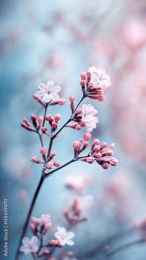 Delicate Pink Cherry Blossoms on a Tree Branch in Soft Focus Delicate Pink Cherry Blossoms on a Tree Branch in Soft Focus