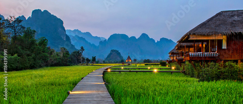 Photos Vang Vieng, Rice farm and plantation, Nam Song  River, Laos
