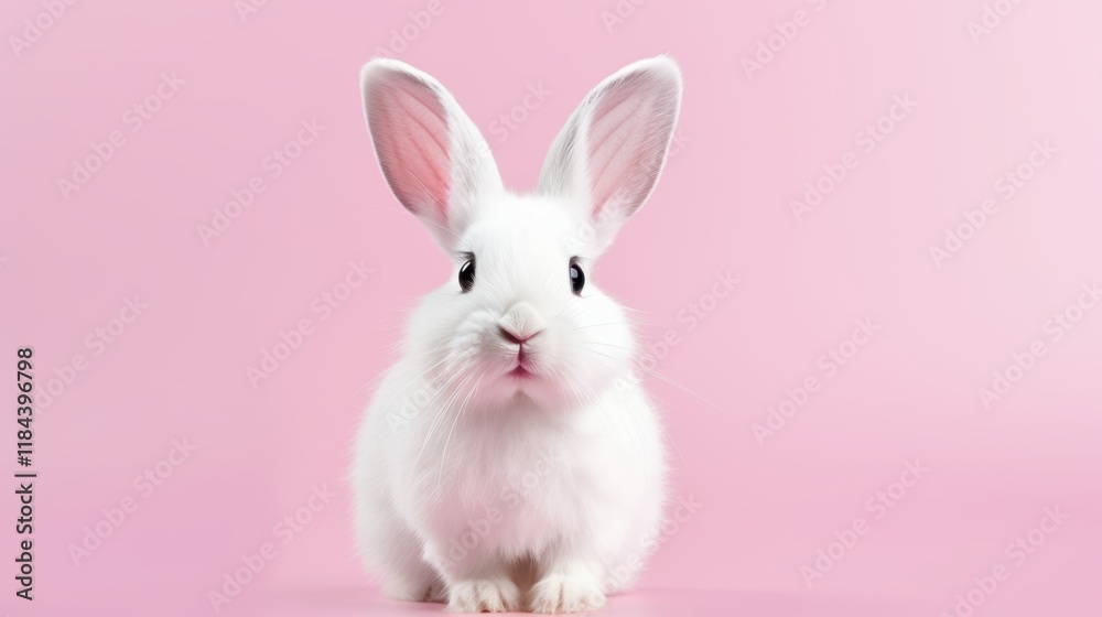 Obraz premium cute animal pet rabbit or bunny white color smiling and laughing isolated with copy space for easter background, rabbit, animal, pet, cute, fur, ear, mammal, background, celebration